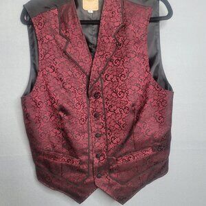 WAH MAKER  Western Mens M Cowboy Vest Red Brocade Tapestry